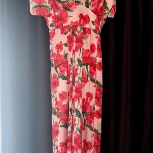 Boohoo Pink and Red Floral Jumpsuit